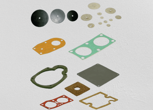 Collection of gaskets and seals on a white background